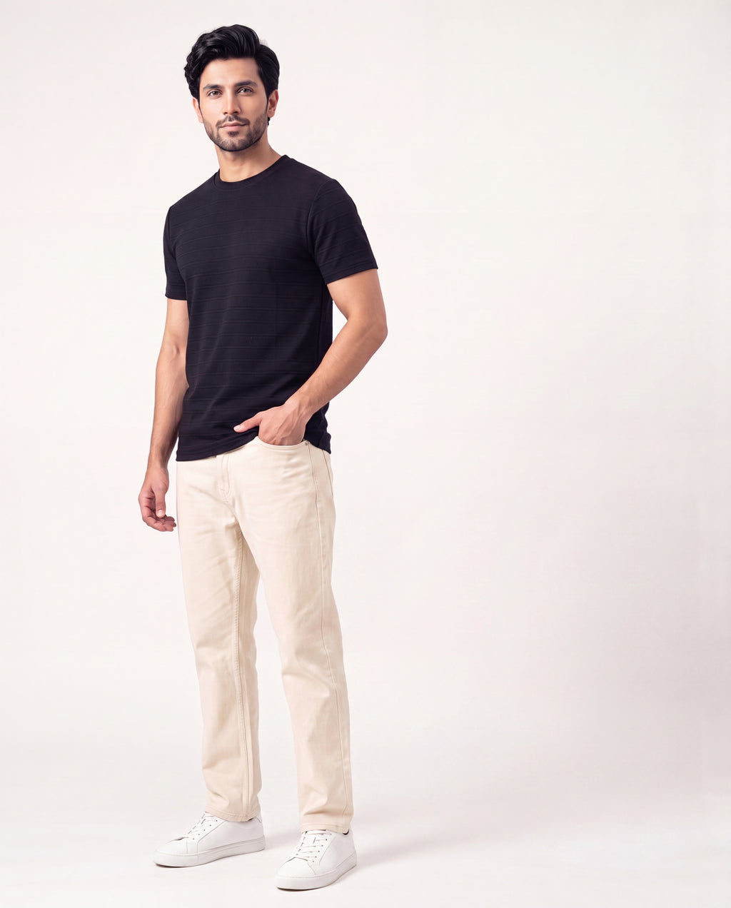 Textured Crew Neck Tee - Black