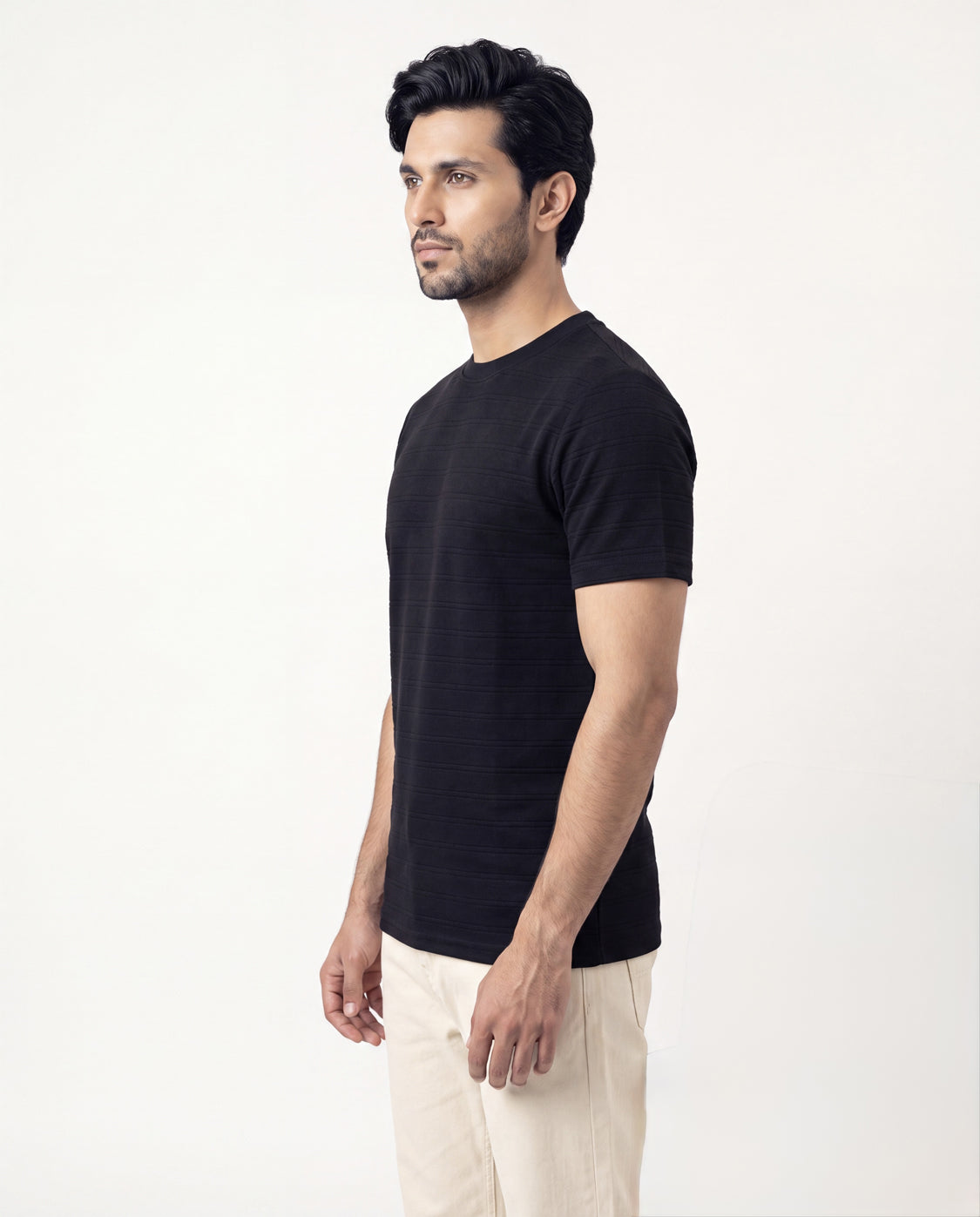 Textured Crew Neck Tee - Black