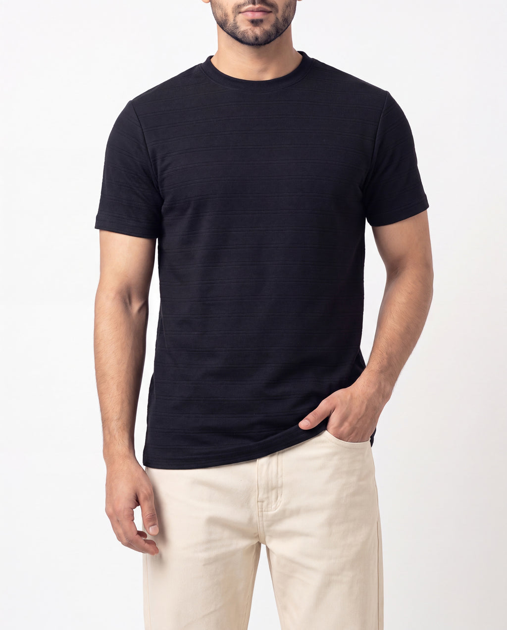 Textured Crew Neck Tee - Black