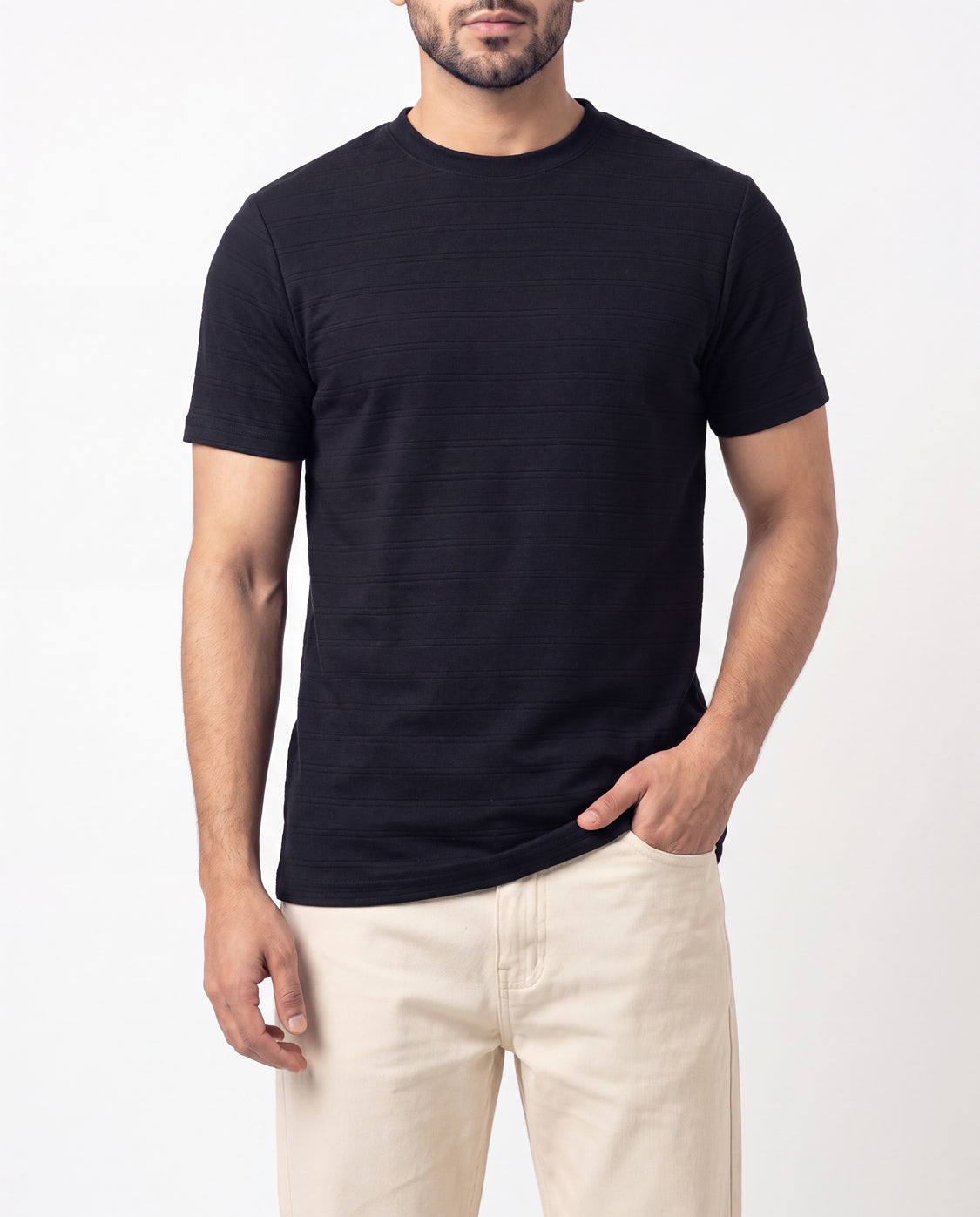 Textured Crew Neck Tee - Black