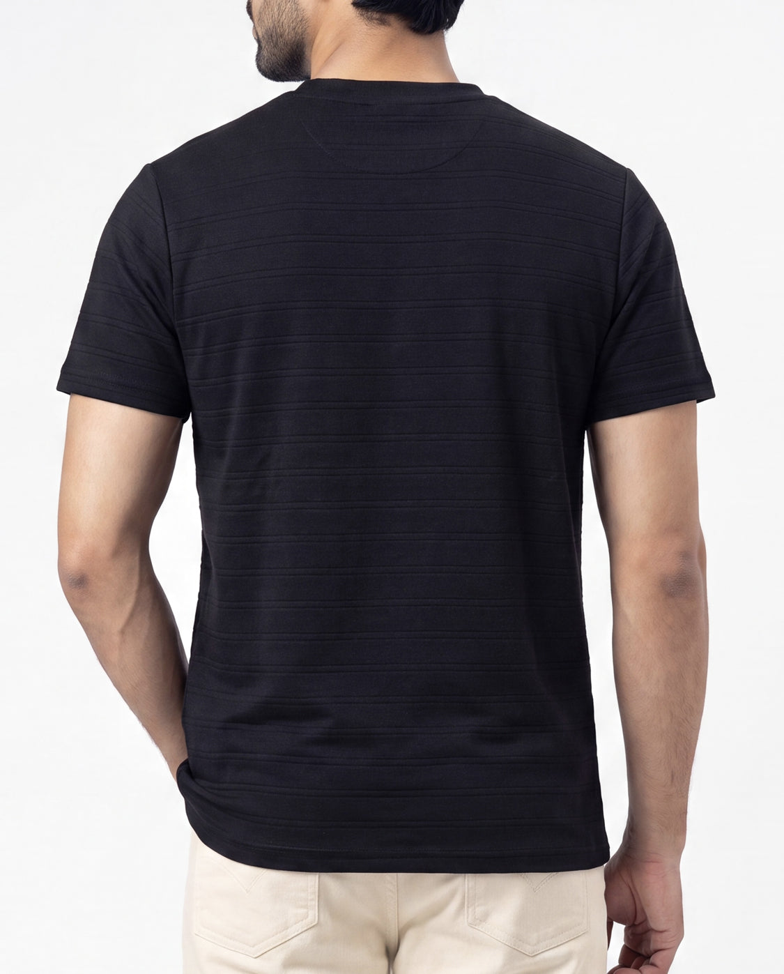 Textured Crew Neck Tee - Black Secondary image