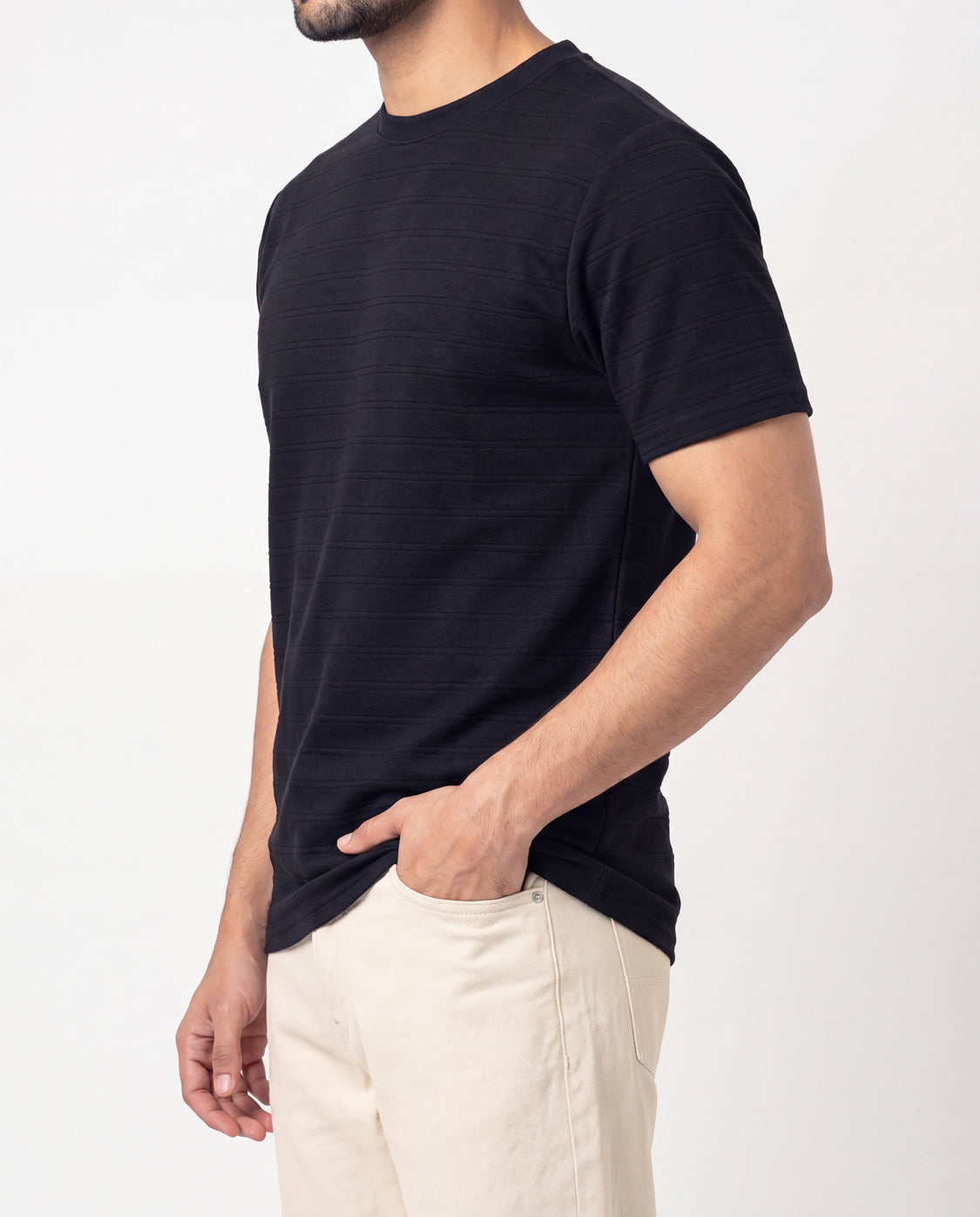 Textured Crew Neck Tee - Black Main image