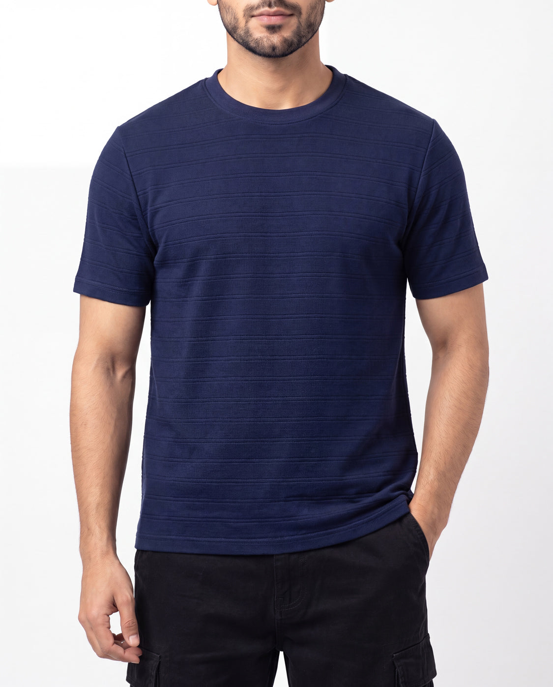 Textured Crew Neck Tee - Navy Secondary image