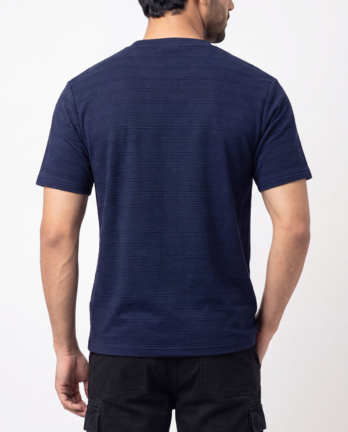 Textured Crew Neck Tee - Navy Secondary image