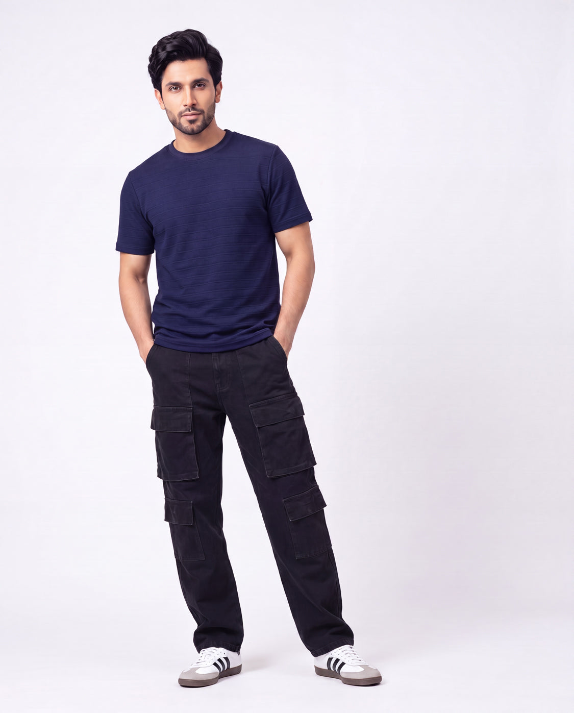 Textured Crew Neck Tee - Navy