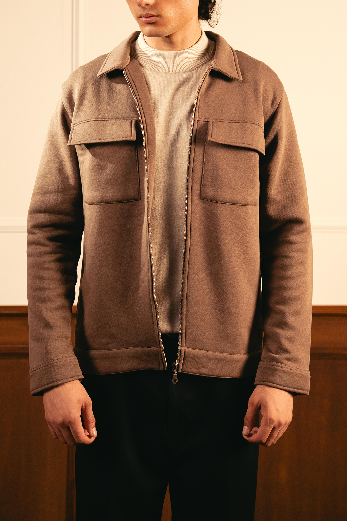 Men Full Zipper Jacket – Brown Main image