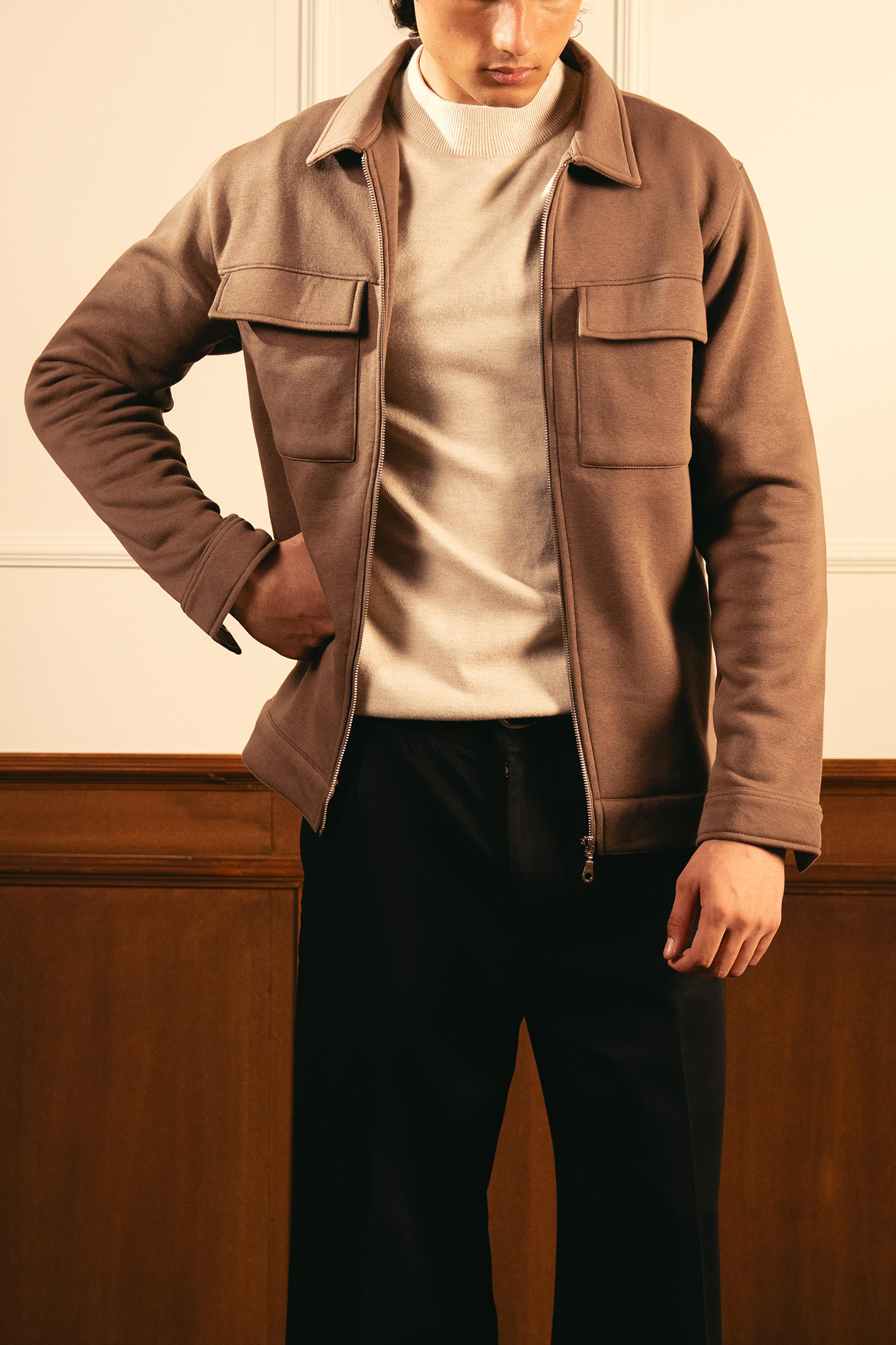 Men Full Zipper Jacket – Brown Secondary image