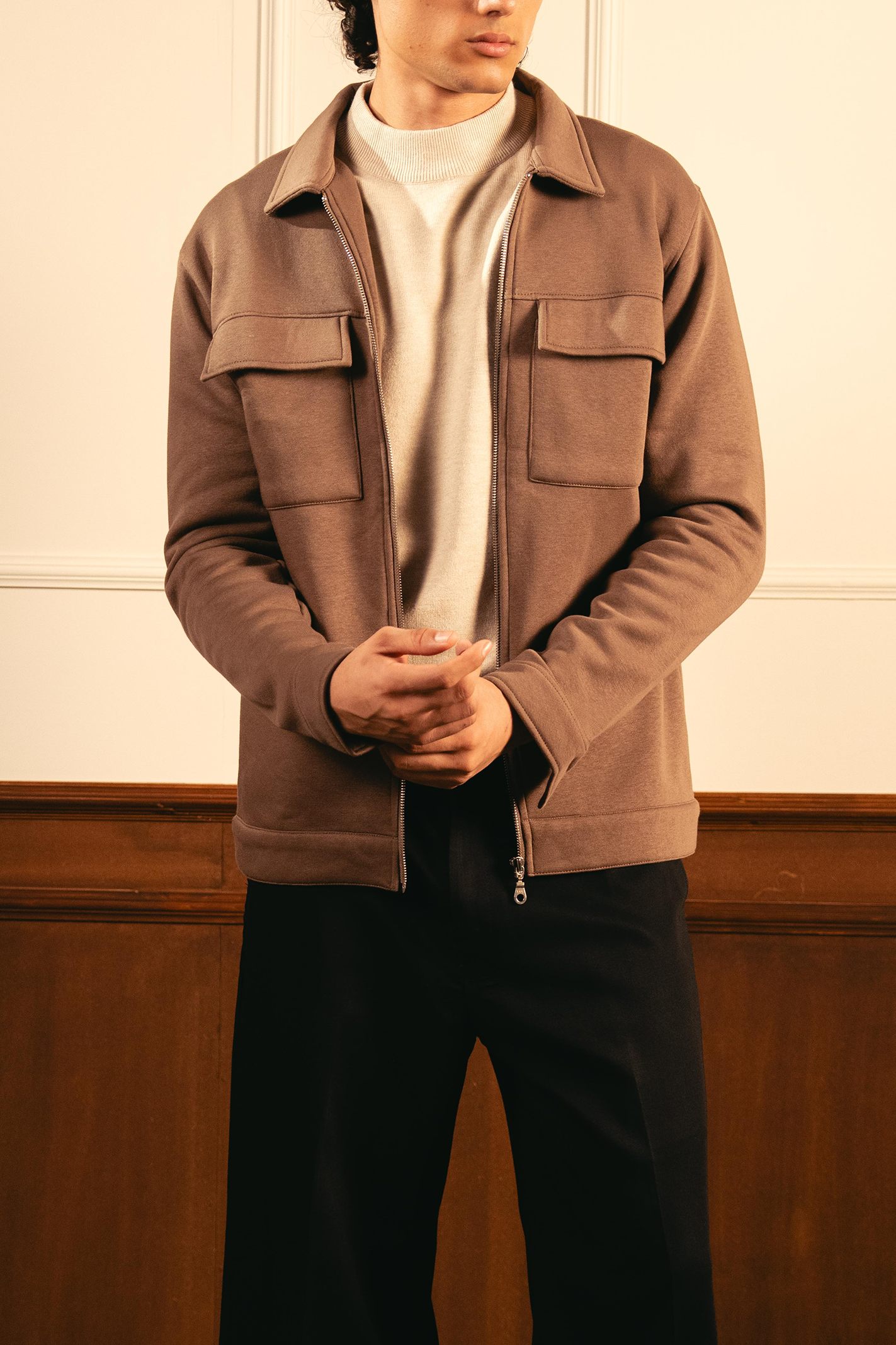Men Full Zipper Jacket – Brown