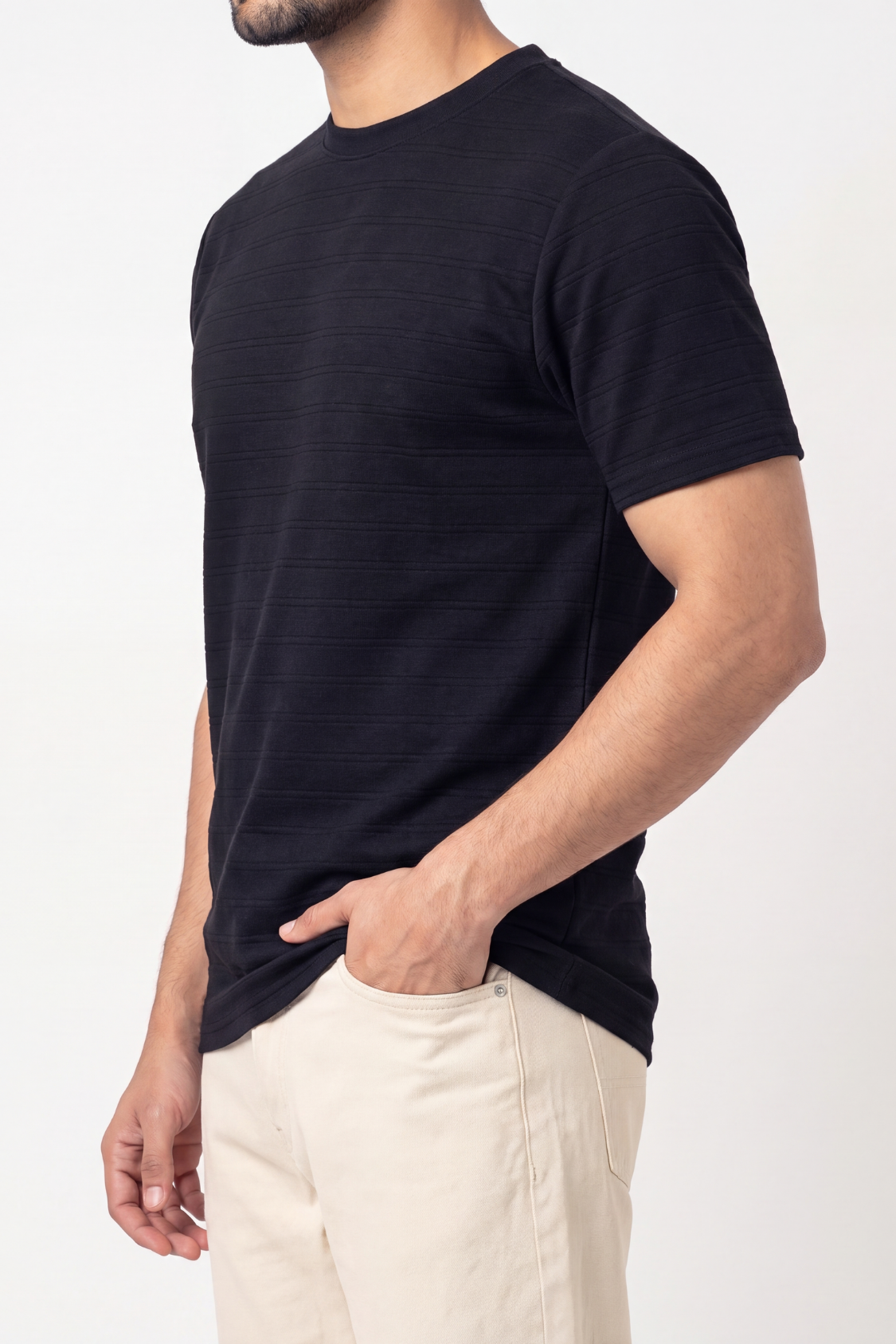 Textured Crew Neck Tee - Black Main image