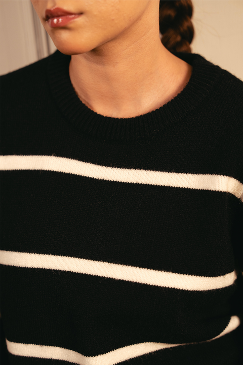 Monochrome Stripe Sweater - Black