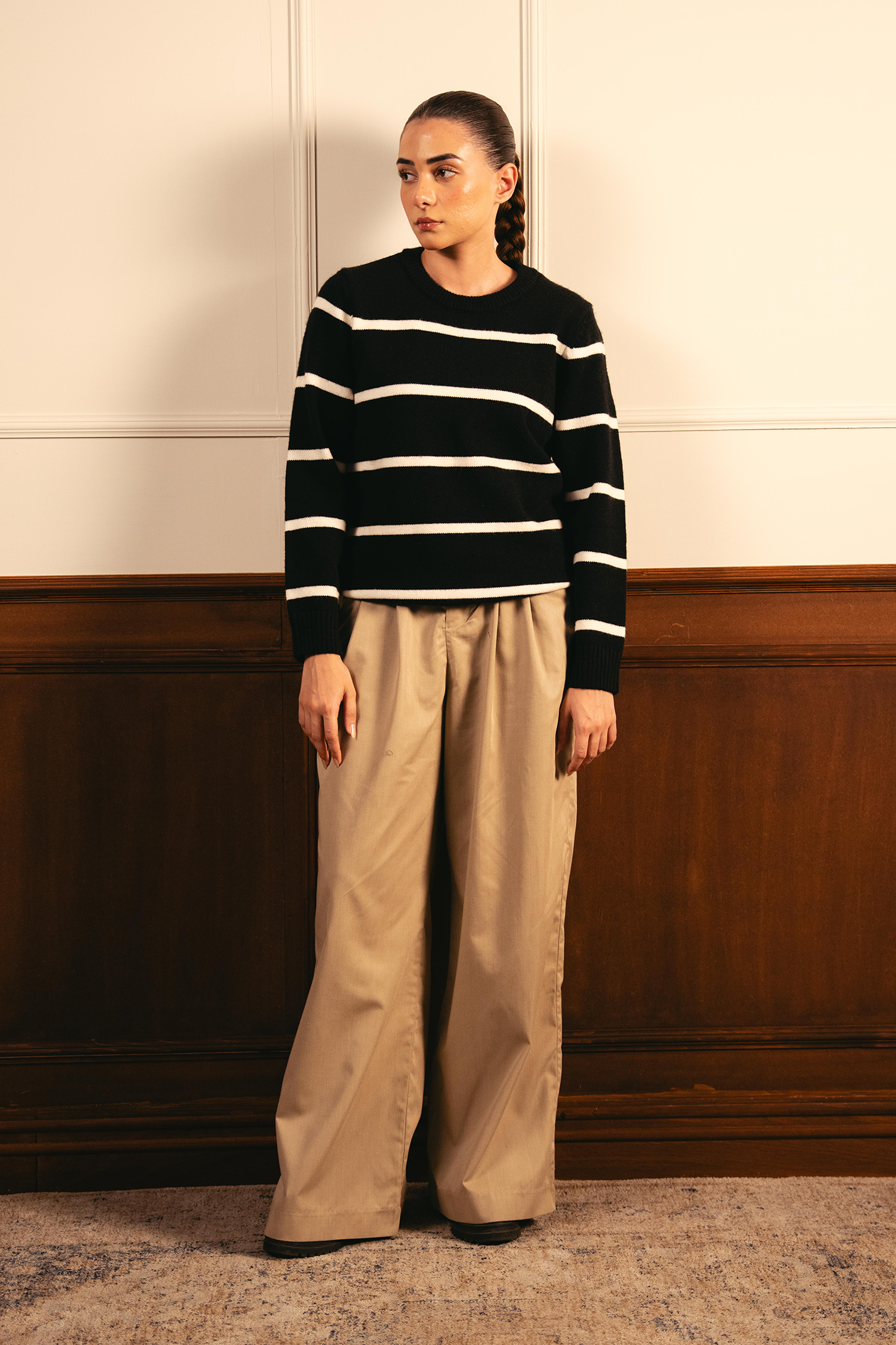 Monochrome Stripe Sweater Black– Zane - Main Image