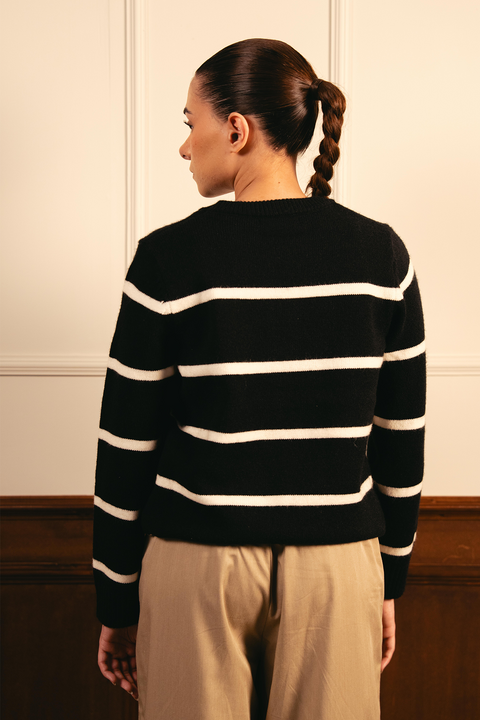 Monochrome Stripe Sweater - Black