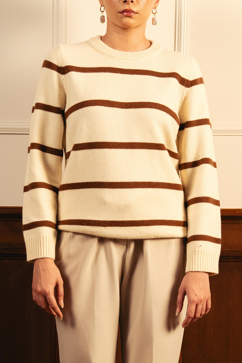Monochrome Stripe Sweater - Cream