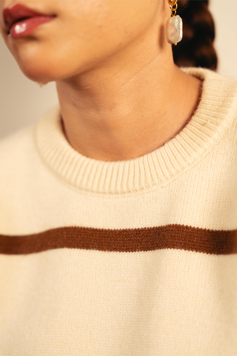 Monochrome Stripe Sweater - Cream