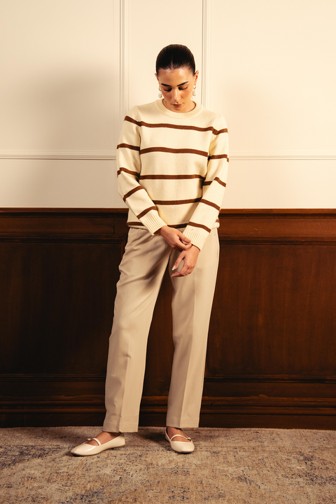 Monochrome Stripe Sweater - Cream