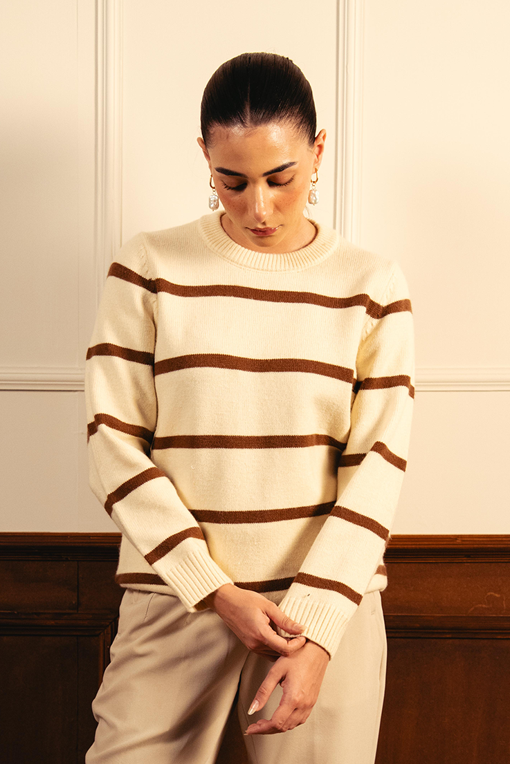 Monochrome Stripe Sweater - Cream Secondary image