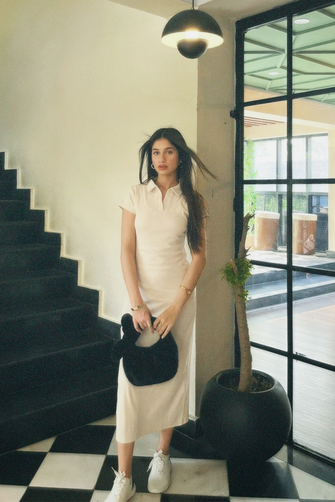 Slim Fit Polo Dress - Biege