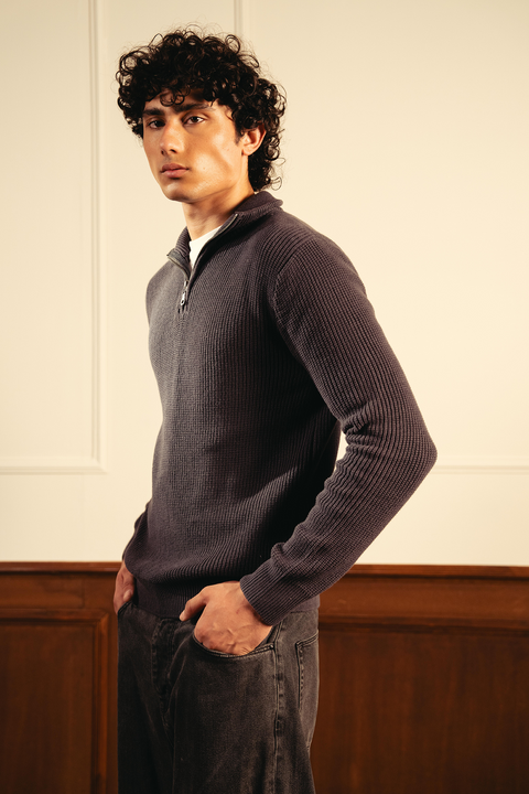 Quarter Zip Sweater - Ash Gray