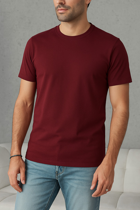 Premium Cotton T Shirt - Maroon