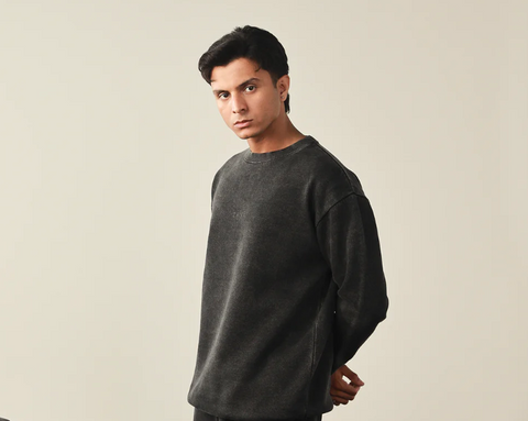 Men Washed Sweatshirt- Black