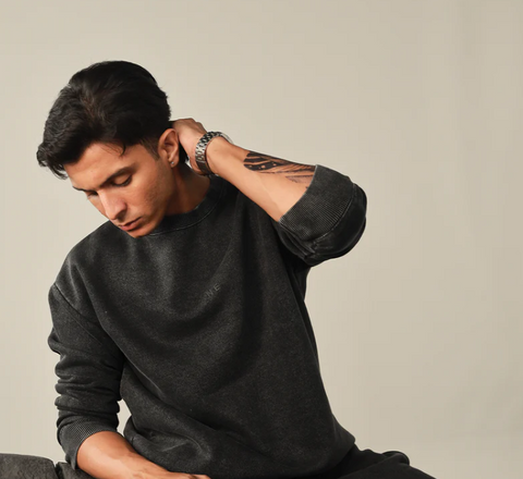 Men Washed Sweatshirt- Black