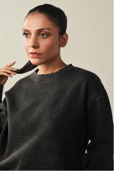 Women Washed Sweatshirt- Black