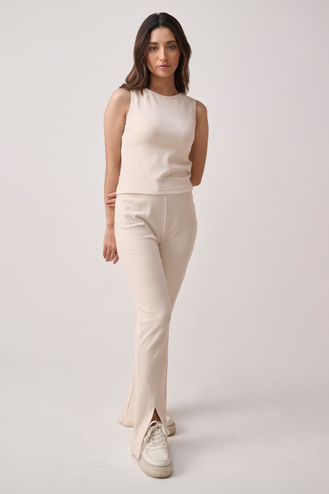 Slit Flared Pants - Beige