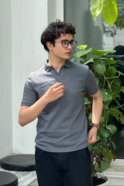 Textured Popcorn Polo Shirt – Greyish Blue