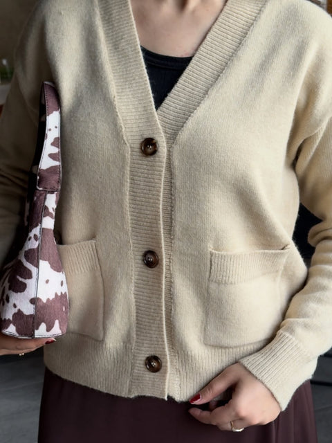Snug-fit Wool Cardigan - Nude