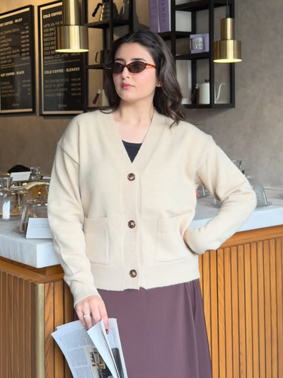 Snug-fit Wool Cardigan - Nude
