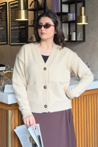 Snug-fit Wool Cardigan - Nude