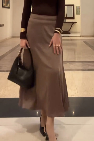 Textured Satin Skirt - Nude