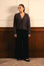 Snug-fit Wool Cardigan - Charcoal