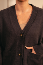 Snug-fit Wool Cardigan - Charcoal
