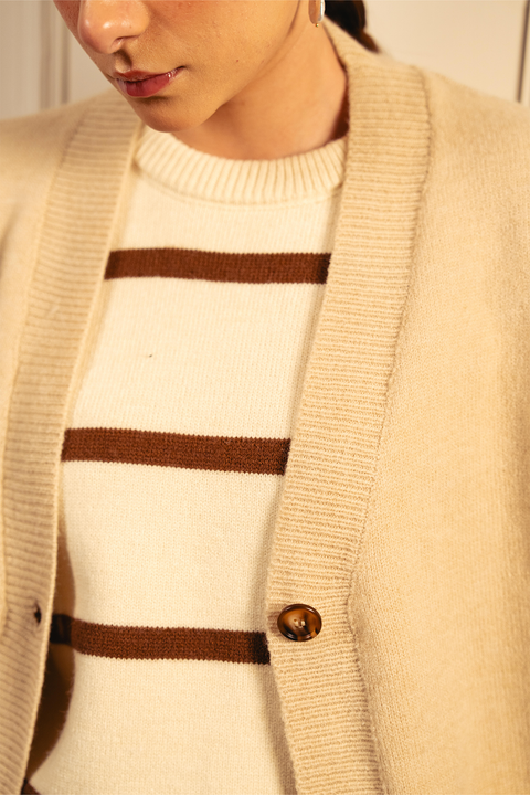 Snug-fit Wool Cardigan - Nude
