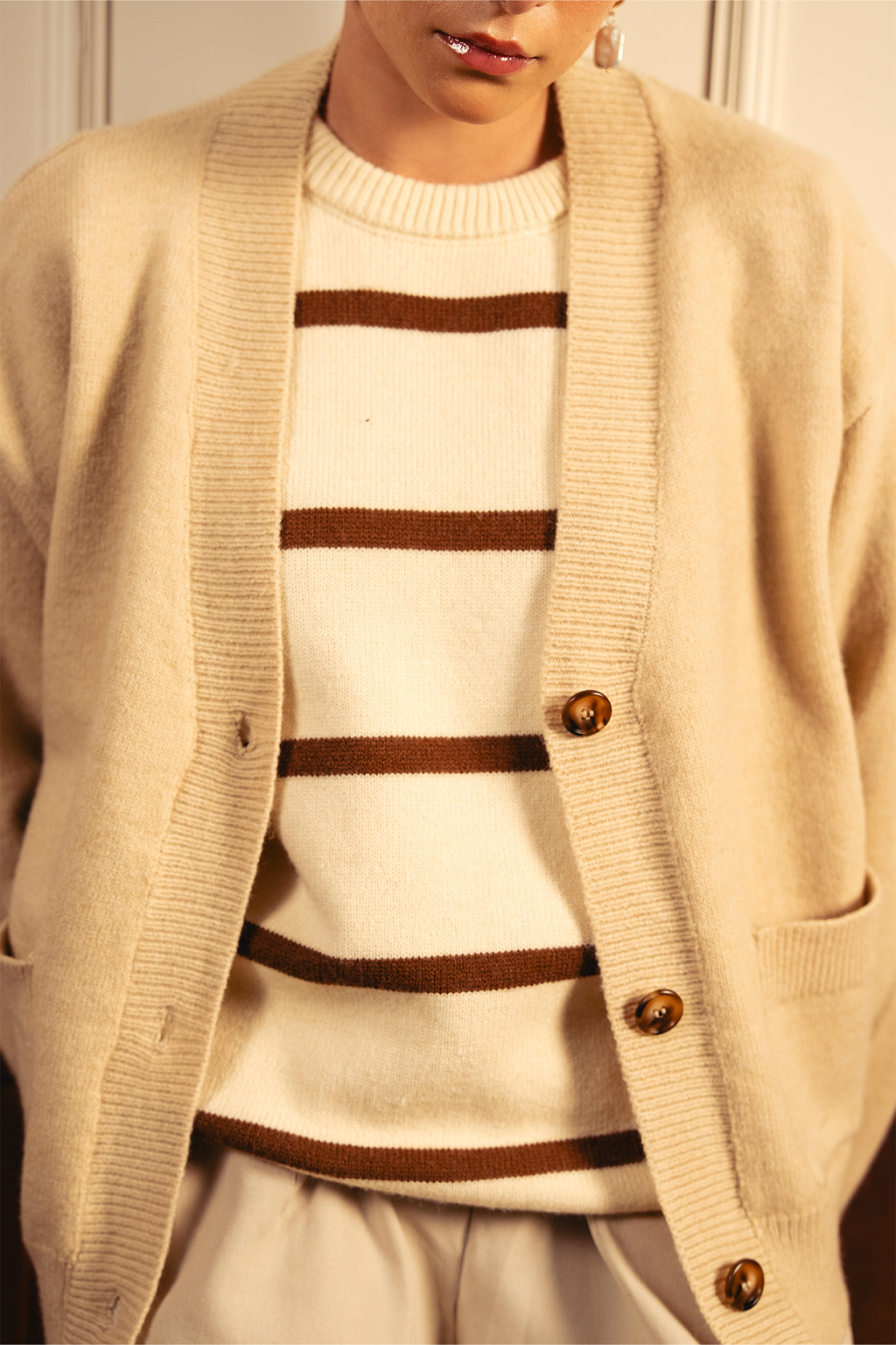 Snug-fit Wool Cardigan - Nude