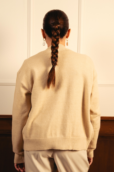 Snug-fit Wool Cardigan - Nude