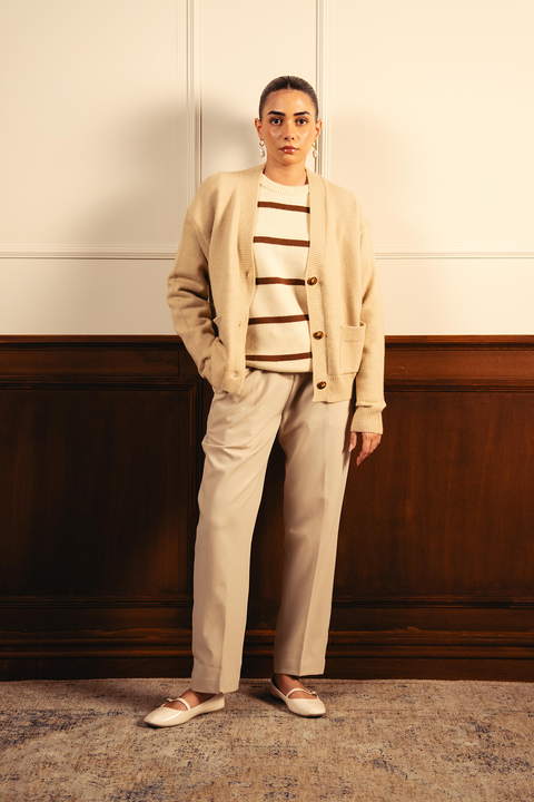 Snug-fit Wool Cardigan - Nude