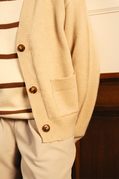 Snug-fit Wool Cardigan - Nude