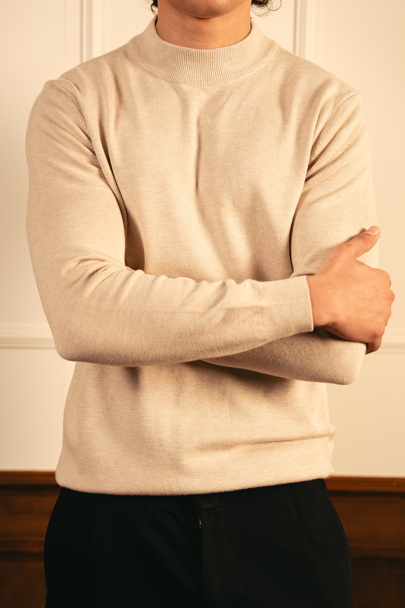 Soft Knit Mock Neck Sweater – Sand Secondary image