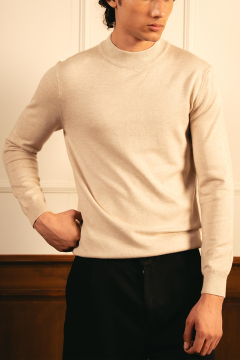 Soft Knit Mock Neck Sweater – Sand