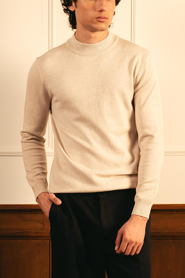 Soft Knit Mock Neck Sweater – Sand Main image