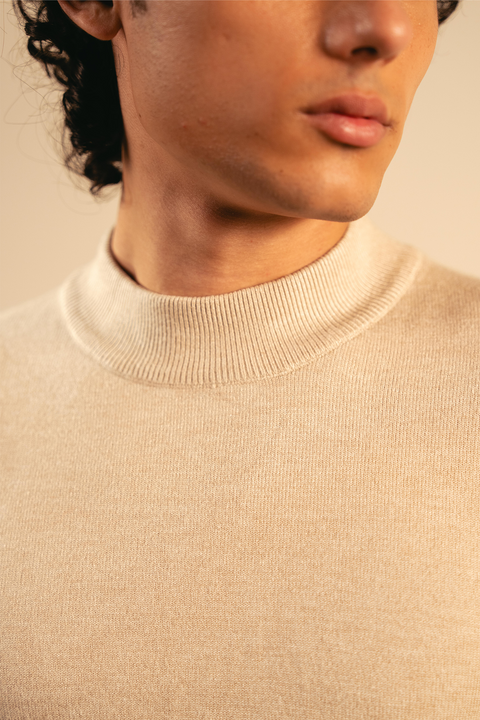 Soft Knit Mock Neck Sweater – Sand