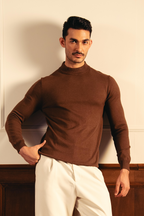 Soft Knit Mock Neck Sweater – Coffee