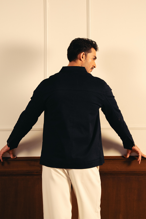 Structured Woven Jacket – Navy Blue