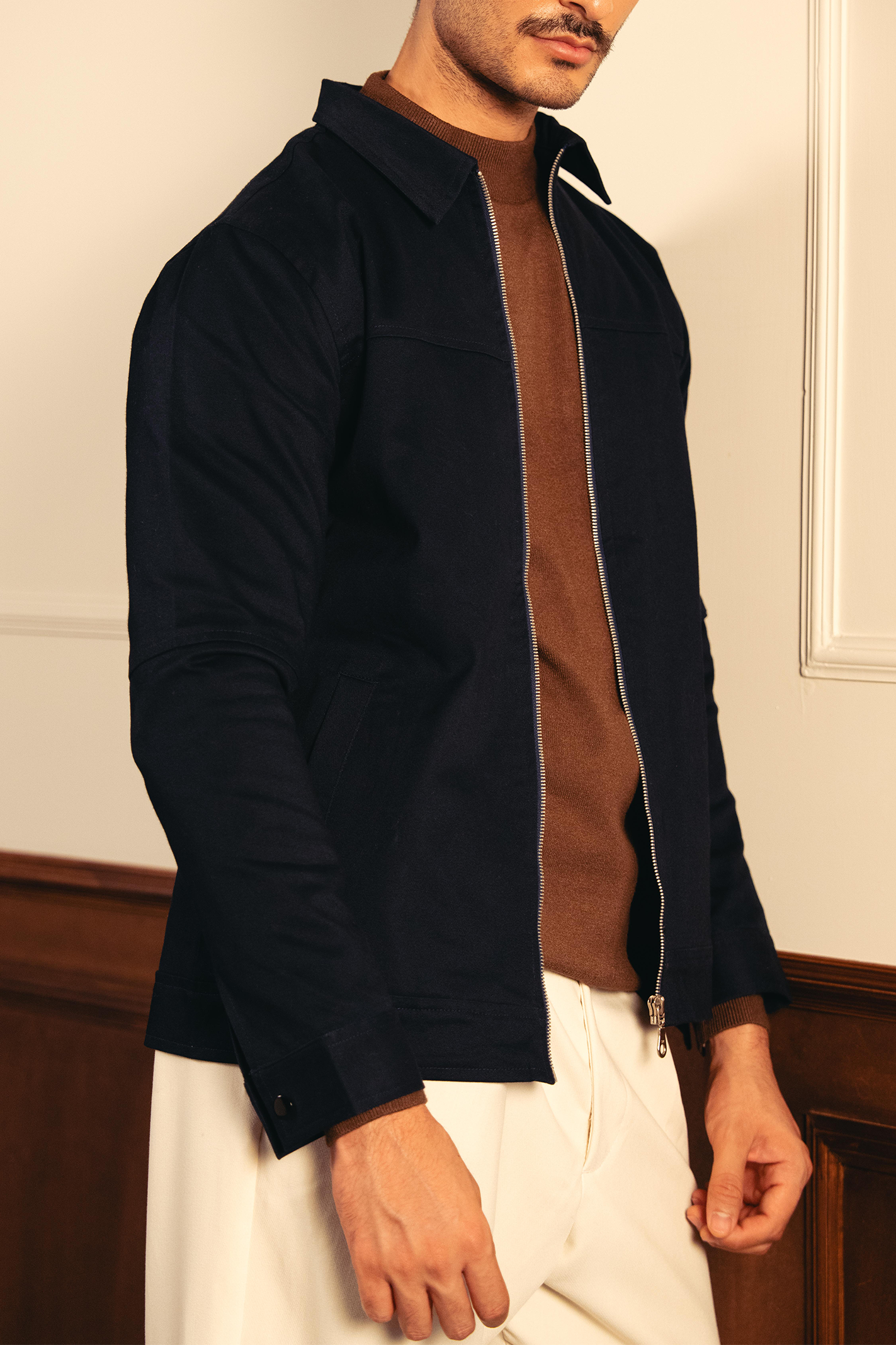 Structured Woven Jacket – Navy Blue