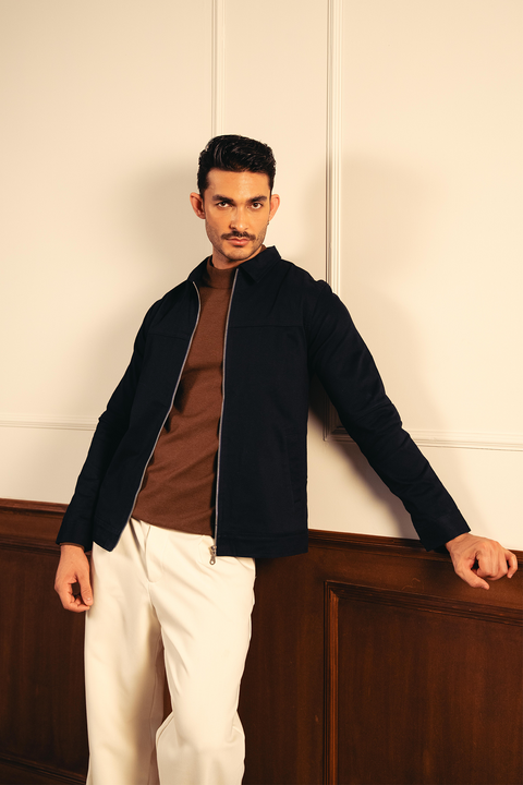 Structured Woven Jacket – Navy Blue