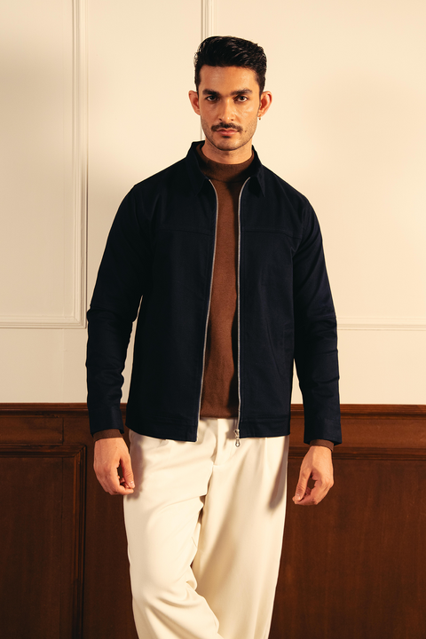 Structured Woven Jacket – Navy Blue