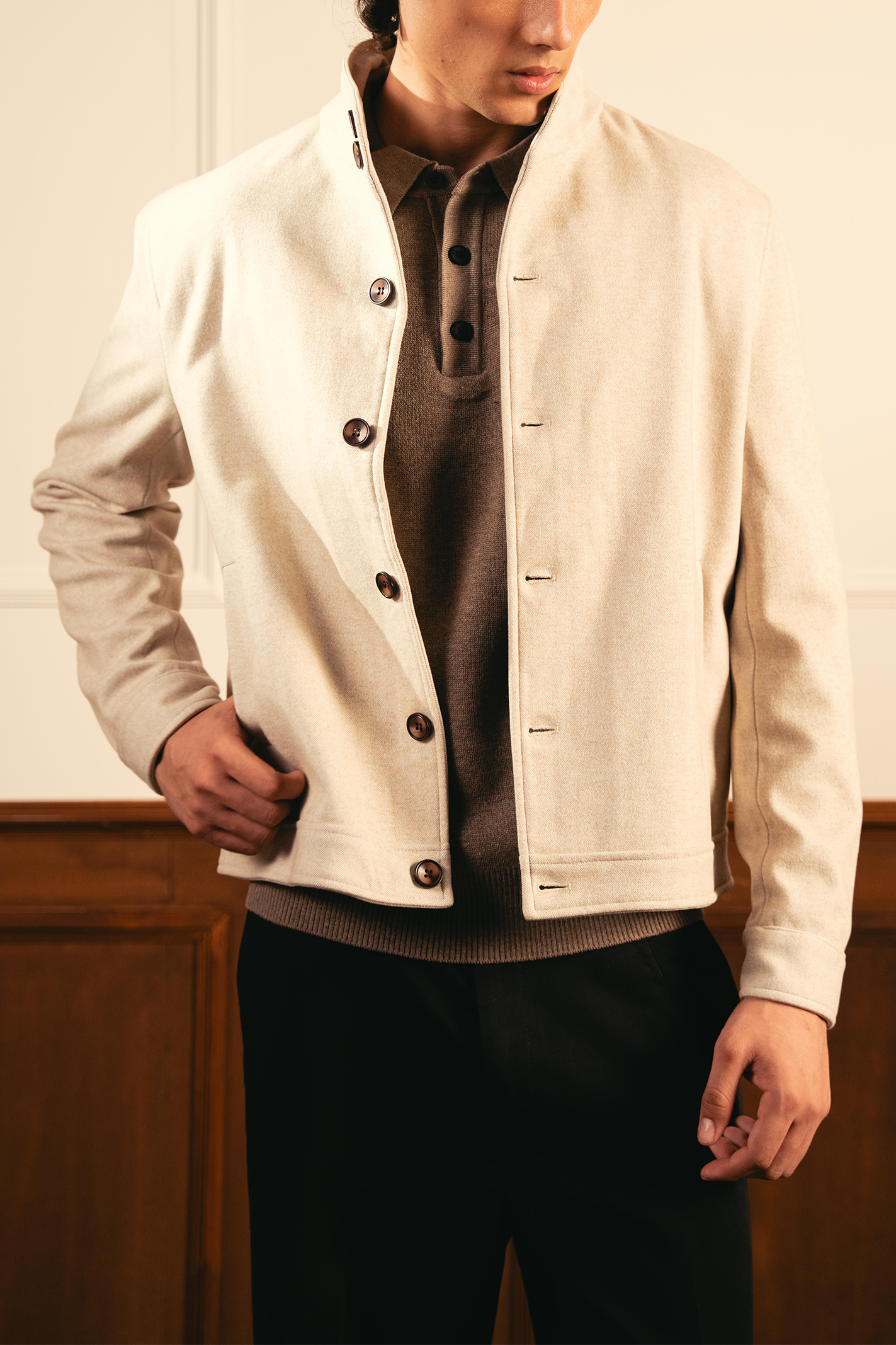 Tailored Herringbone Jacket – White Secondary image