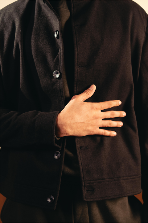 Tailored Herringbone Jacket – Black